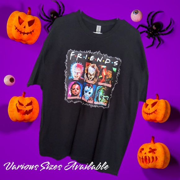 NWT!! Horror-Themed Iconic Friends Black Cotton T-Shirt In Various Sizes!! - Picture 3 of 15